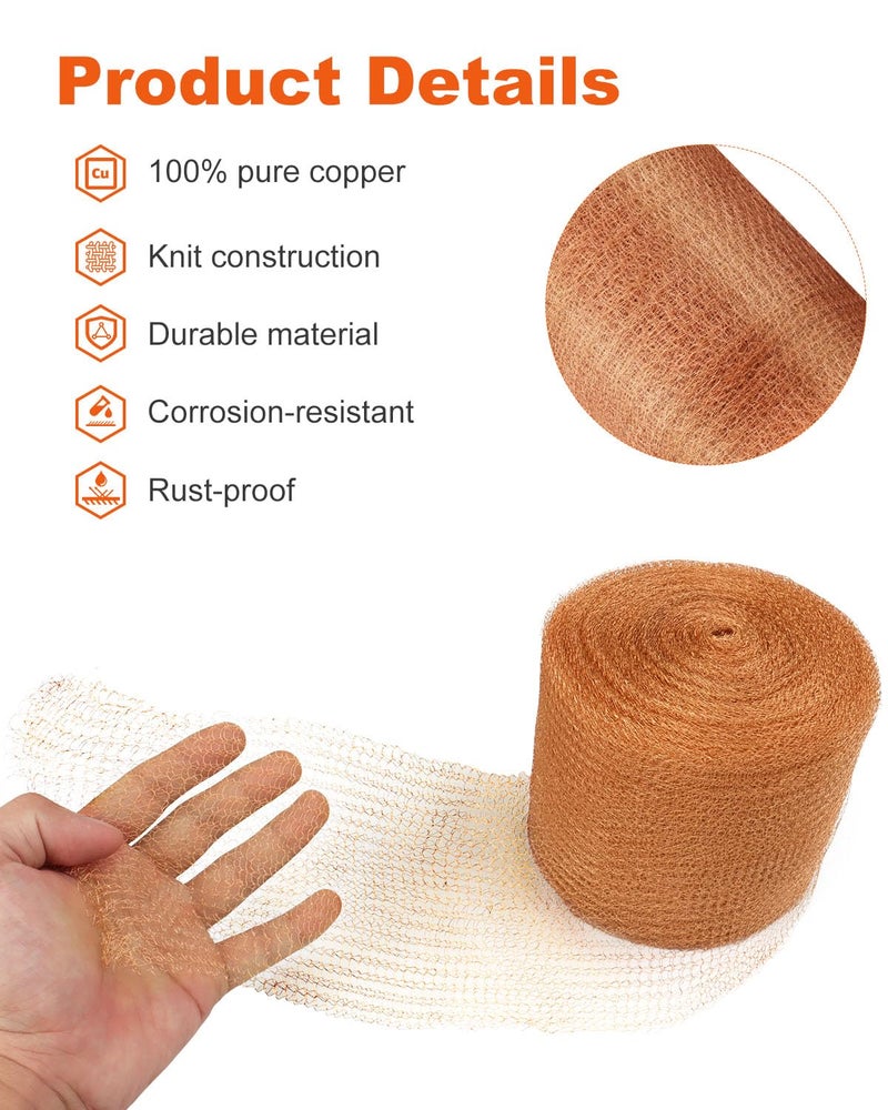 MUZIK 5 inch x150ft Pure Copper Mesh Roll - Heavy Duty Rodent & Snake Proof Wire Mesh Screen for DIY, Garden, Vents - Rustproof, Easy Cut Pest Barrier for Weep Holes & Gaps - Image 3